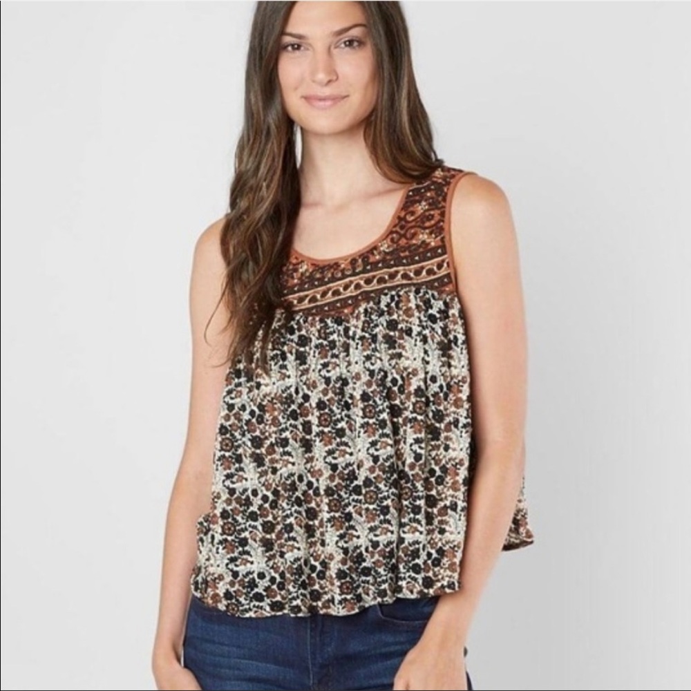NWOT Free People lucky coin floral brown tank